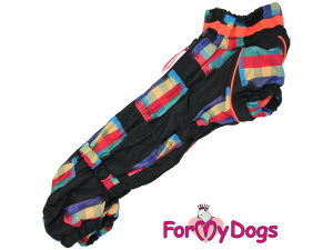 Obleček pro fenky jezevčíků – zateplený zimní overal COLOUR STRIPES od For My Dogs z voduodpuzujícího materiálu.