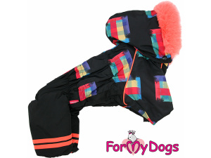  Obleček pro malé až střední fenky – zateplený zimní overal COLOUR STRIPES od For My Dogs z voduodpuzujícího materiálu. Hladká hedvábná podšívka, zateplený sinteponem