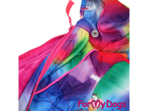  Obleček pro fenky – extra teplý zimní overal COLOURS od For My Dogs z voduodpuzujícího materiálu. Plyšová kožešinová podšívka, zateplený sinteponem (detail podšívky)