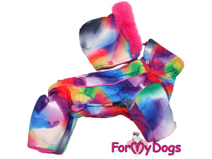  Obleček pro fenky – extra teplý zimní overal COLOURS od For My Dogs z voduodpuzujícího materiálu. Plyšová kožešinová podšívka, zateplený sinteponem (odepínací kapuce)
