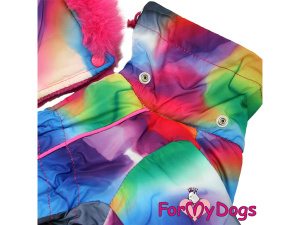  Obleček pro fenky – extra teplý zimní overal COLOURS od For My Dogs z voduodpuzujícího materiálu. Plyšová kožešinová podšívka, zateplený sinteponem (detail límce)