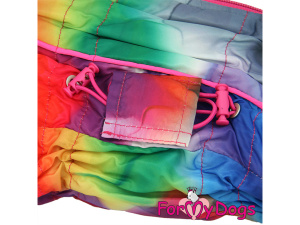  Obleček pro fenky – extra teplý zimní overal COLOURS od For My Dogs z voduodpuzujícího materiálu. Plyšová kožešinová podšívka, zateplený sinteponem (detail nastavovacích gumiček)