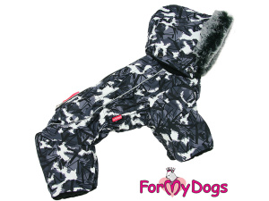  Obleček pro malé až střední psy – zateplený zimní overal DARK GREY od For My Dogs z voduodpuzujícího materiálu. Podšívka antistatický fleece, otvor na provlečení vodítka (2)