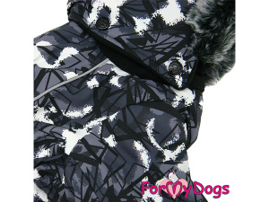  Obleček pro malé až střední psy – zateplený zimní overal DARK GREY od For My Dogs z voduodpuzujícího materiálu. Podšívka antistatický fleece, otvor na provlečení vodítka (3)