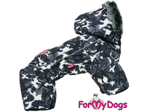  Obleček pro malé až střední psy – zateplený zimní overal DARK GREY od For My Dogs z voduodpuzujícího materiálu. Podšívka antistatický fleece, otvor na provlečení vodítka