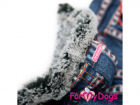  Obleček pro psy – teplý zimní overal DENIM STICHED od For My Dogs z voduodpuzujícího materiálu. Huňatá kožešinová podšívka, zateplený sinteponem. (6)