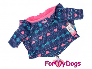  Obleček pro psy i fenky od FMD – teplá zimní bunda FLEECE HEART PURPLE z měkoučkého flísu s plyšovou podšívkou.
