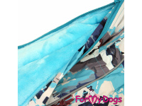 Obleček pro psy – zateplený zimní overal GREY BLUE od For My Dogs z voduodpuzujícího materiálu. Kožešinová podšívka, zateplený sinteponem (detail podšívky)