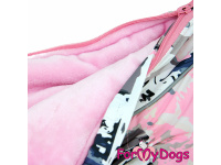  Obleček pro fenky – zateplený zimní overal GREY PINK od For My Dogs z voduodpuzujícího materiálu. Kožešinová podšívka, zateplený sinteponem (detail podšívky)