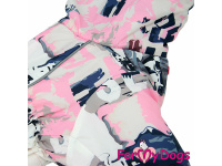  Obleček pro fenky – zateplený zimní overal GREY PINK od For My Dogs z voduodpuzujícího materiálu. Kožešinová podšívka, zateplený sinteponem (detail límce)