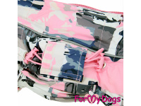  Obleček pro fenky – zateplený zimní overal GREY PINK od For My Dogs z voduodpuzujícího materiálu. Kožešinová podšívka, zateplený sinteponem (detail nastavovacích gumiček)