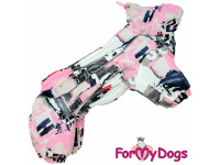  Obleček pro fenky – zateplený zimní overal GREY PINK od For My Dogs z voduodpuzujícího materiálu. Kožešinová podšívka, zateplený sinteponem.