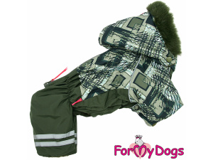  Obleček pro psy – extra teplý zimní overal KHAKI PATCH od For My Dogs z voduodpuzujícího materiálu