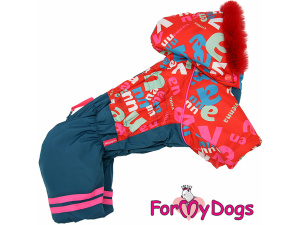  Obleček pro fenky – extra teplý zimní overal LETTERS RED od For My Dogs z voduodpuzujícího materiálu. Plyšová podšívka, zateplený sinteponem (2)