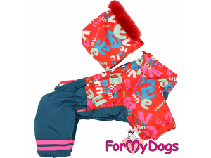  Obleček pro fenky – extra teplý zimní overal LETTERS RED od For My Dogs z voduodpuzujícího materiálu. Plyšová podšívka, zateplený sinteponem (3)