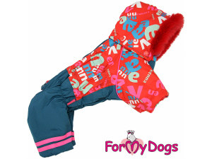  Obleček pro fenky – extra teplý zimní overal LETTERS RED od For My Dogs z voduodpuzujícího materiálu. Plyšová podšívka, zateplený sinteponem (4)
