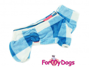  Obleček pro psy – teplý zimní overal LIGHT BLUE od ForMyDogs z jednovrstvé plyšové kožešiny. Zapínání na zip zádech, zvýšený límec pro lepší ochranu krku.
