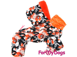 Extra teplý overal FMD ORANGE CAMOUFLAGE se sinteponem a antistatickou flísovou podšívkou nabízí anatomický střih pro fenky malých a středních plemen