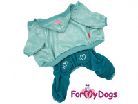  Obleček pro psy i fenky – lehoučký overal s kapucí z tenkého úpletu FMD MINT od ForMyDogs. Vhodný i do suchého chladnějšího počasí nebo pro domácí nošení.