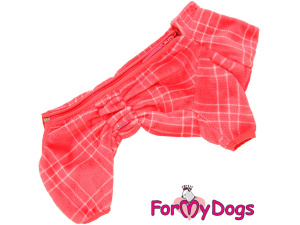  Obleček pro fenky – jednovrstvý plyšový overal PINK CHECKERED od ForMyDogs vhodný i do suchého chladnějšího počasí nebo na domácí nošení