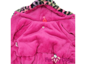  Obleček pro fenky – extra teplý zimní overal PINK LEO od For My Dogs. Kabát z umělé kožešiny, huňatá kožešinová podšívka (2)