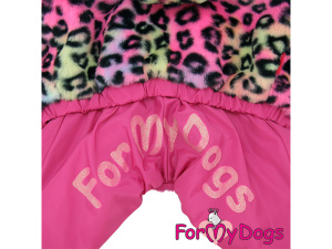  Obleček pro fenky – extra teplý zimní overal PINK LEO od For My Dogs. Kabát z umělé kožešiny, huňatá kožešinová podšívka (5)