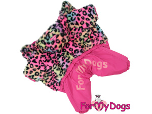  Obleček pro fenky – extra teplý zimní overal PINK LEO od For My Dogs. Kabát z umělé kožešiny, huňatá kožešinová podšívka