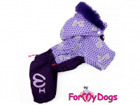   Obleček pro fenky – fialový, sinteponem zateplený zimní overal PURPLE DOTS od ForMyDogs. Hedvábná podšívka, barva fialová. (3)