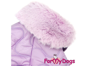  Obleček pro malé až střední fenky – zateplený zimní overal PURPLE WAVES od For My Dogs. Hladká hedvábná podšívka, zateplený sinteponem, huňatý límec.