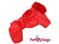   Obleček pro fenky – teplý zimní overal RED HEART od ForMyDogs hedvábnou podšívkou. Zapínání na druky na bříšku, barva červená. (2)