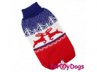  Obleček pro psy i fenky – stylový a teplý svetr REINDEER RED/BLUE od ForMyDogs. Materiál 100% akryl, zdobený severským zimním vzorem.