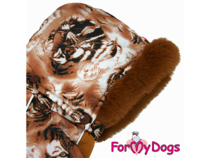  Obleček pro fenky – extra teplý zimní overal TIGER BROWN od For My Dogs z voduodpuzujícího materiálu (detail kapuce)