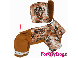 Obleček pro fenky – extra teplý zimní overal TIGER BROWN od For My Dogs z voduodpuzujícího materiálu (odepínací kapuce)