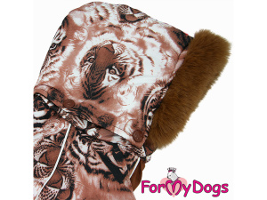  Obleček pro psy – extra teplý zimní overal TIGER BROWN od For My Dogs z voduodpuzujícího materiálu (detail kapuce)