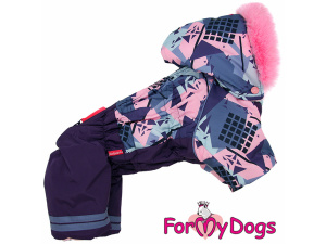  Obleček pro malé až střední fenky – zateplený zimní overal VIOLET SHAPES od For My Dogs z voduodpuzujícího materiálu. Podšívka z plyšové kožešinky, zateplený sinteponem