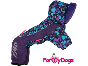 Obleček pro fenky – extra teplý zimní overal VIOLET TONES od For My Dogs z voduodpuzujícího materiálu. Fleecová antistatická podšívka, zateplený sinteponem (5)
