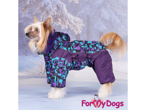 Obleček pro fenky – extra teplý zimní overal VIOLET TONES od For My Dogs z voduodpuzujícího materiálu. Fleecová antistatická podšívka, zateplený sinteponem
