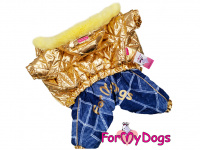  Obleček pro fenky – teplý zimní overal GOLD BLUE od For My Dogs z voduodpuzujícího materiálu. Kožešinová podšívka, zateplený sinteponem.