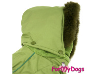  Nový typ zatepleného zimního overalu pro psy GREEN od For My Dogs určený pro chladný podzim i studenou zimu, detail kapuce