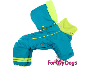  Nový typ zatepleného zimního overalu pro fenky LIGHT BLUE od For My Dogs, odepínací kapuce