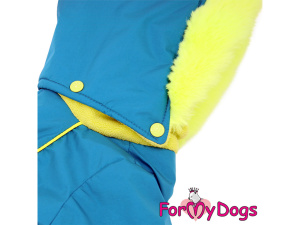  Nový typ zatepleného zimního overalu pro fenky LIGHT BLUE od For My Dogs, detail kapuce