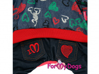  Obleček pro psy i fenky – overal z imitace džínoviny s elastanem DENIM HEARTS od ForMyDogs. Vhodný i do suchého chladnějšího počasí nebo pro domácí nošení. (2)