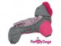  Obleček pro fenky – extra teplý zimní overal GREY and PINK od For My Dogs z voduodpuzujícího materiálu. Podšívka z umělé kožešinky, zateplený sinteponem. (2)