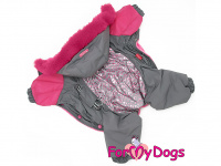  Obleček pro fenky – extra teplý zimní overal GREY and PINK od For My Dogs z voduodpuzujícího materiálu. Podšívka z umělé kožešinky, zateplený sinteponem.