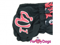  Obleček pro fenky jezevčíků – lehoučká pláštěnka BLACK/RED FLOWERS od ForMyDogs. Zapínání na zip na zádech, zvýšený límec. (3)