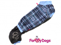  Obleček pro psy jezevčíků – teplý zimní overal BLUE KNITTED od ForMyDogs z voduodpudivého materiálu. Zapínání na zip na zádech, kožešinová podšívka.