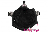 Obleček pro psy i fenky od FMD – teplá zimní bunda BLACK SCANDI ze žakárového úpletu s kožešinovou podšívkou. Zapínání na zip na bříšku, barva černo-bílá. (3)