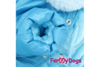 Obleček pro psy – teplý zimní overal BLUE LACING od ForMyDogs z voduodpuzujícího materiálu s kožešinovou podšívkou se sinteponem. Zapínání na druky na bříšku (2).