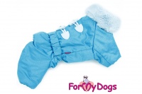 Obleček pro psy – teplý zimní overal BLUE LACING od ForMyDogs z voduodpuzujícího materiálu s kožešinovou podšívkou se sinteponem. Zapínání na druky na bříšku (3).