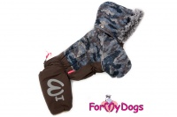 Obleček pro psy – teplý zimní overal BROWN CAMOUFLAGE od ForMyDogs. Vylepšené zapínání na zádech, odnímatelná kapuce, rukávy s vnitřní manžetou (4).